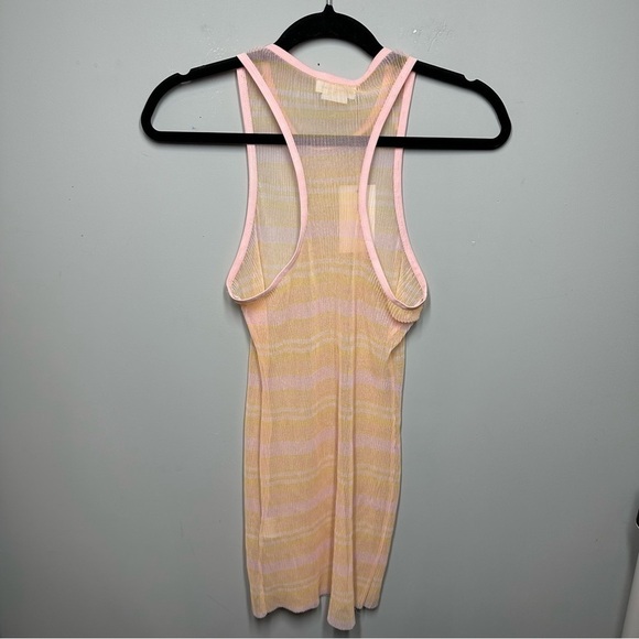 Lovers + Friends Orange Pink Striped Pleated Racerback Sheer Mesh Dress - Picture 4 of 6
